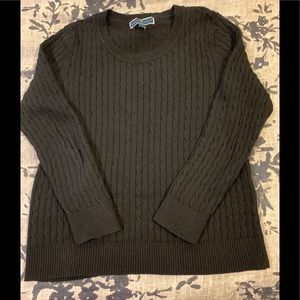 Black cable knit crew neck sweater